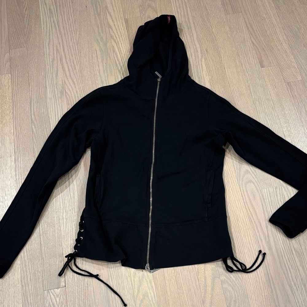 Hard Tail Black Zip-Up Hoodie with lace up sides And Full Zipper Top Large